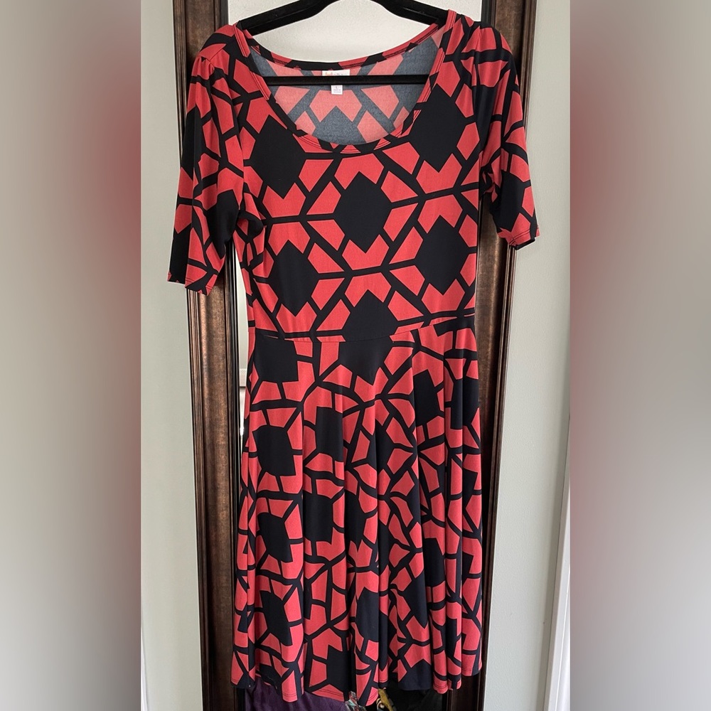 Geometric Red and Black Dress